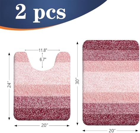 OLANLY Micorfiber Bathroom Rug Set 2 Piece, 30"x20"+U-Shaped 24"x20"