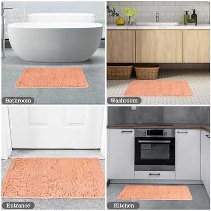 Yeaban Chenille Dusty Pink Bathroom Rug 24"x36", Non-Slip Rubber Backing