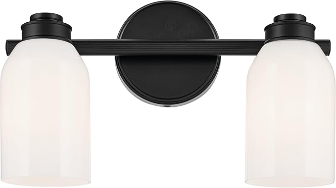 Kichler Shae 15" 2-Light Vanity Light with White Opal Glass in Black, for Bathroom Vanity, Powder Room, Over a Mirror, (15" W x 9" H), 55201BK