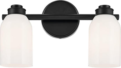 Kichler Shae 15" 2-Light Vanity Light with White Opal Glass in Black, for Bathroom Vanity, Powder Room, Over a Mirror, (15" W x 9" H), 55201BK
