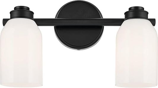 Kichler Shae 15" 2-Light Vanity Light with White Opal Glass in Black, for Bathroom Vanity, Powder Room, Over a Mirror, (15" W x 9" H), 55201BK