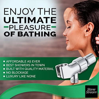 Original StoneStream Adjustable Shower Head Holder Wall Mount, Handheld Shower Arm Bracket, Brass Polished Chrome Finish, Universal 1/2 Inch Female to Male Fitting for Detachable Showerheads