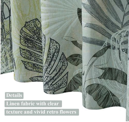 ORTIGIA Linen Shower Curtain Farmhouse Vintage Shower Curtains Tropical Leaf Spring Summer Plant Boho Rustic Cottagecore Decor for Bathroom 72 W x 72 L