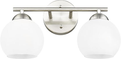 Emak Modern Globe Vanity Lights, Brushed Nickel Bathroom Light Fixtures, 2-Light Bathroom Vanity Light with Milk Glass Shade, VL114-BN-ML-2