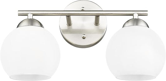 Emak Modern Globe Vanity Lights, Brushed Nickel Bathroom Light Fixtures, 2-Light Bathroom Vanity Light with Milk Glass Shade, VL114-BN-ML-2