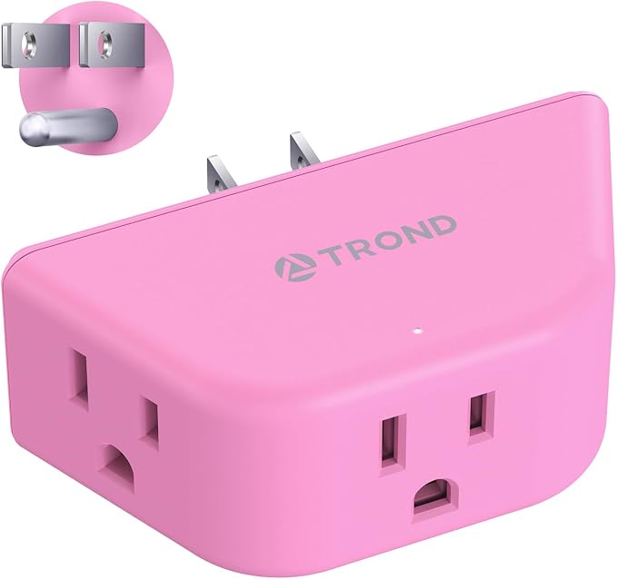 TROND Pink Outlet Extender with 3-Prong Grounded Sockets, for Tight Spaces | 3 Way Angled Plug Splitter, Compact and Practical Multiple Wall Expander for Home Travel Cruise Essentials