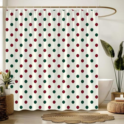 Polka Dot Christmas Shower Curtain Bathroom Decor with Hooks,70"Wx75"H