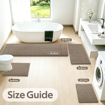 ACCUMTEK Upgrade Extra Large Dark Beige Bathroom Rug Set 3 Pieces Gray Ultra Soft, Thick Absorbent Bath Mats, Non Slip Chenille Toilet Mat Bathroom, Bedroom, Kitchen, Taupe