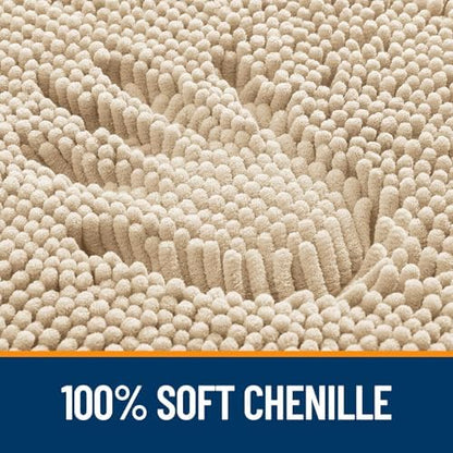 OLANLY Chenille Bathroom Rugs Mats Sets 2 Piece, 30"x20"+24"x20", Beige