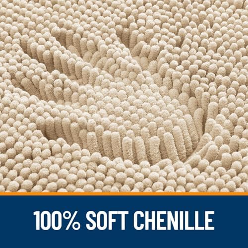 OLANLY Chenille Bathroom Rugs Mats Sets 2 Piece, 47"x20"+24"x20", Beige