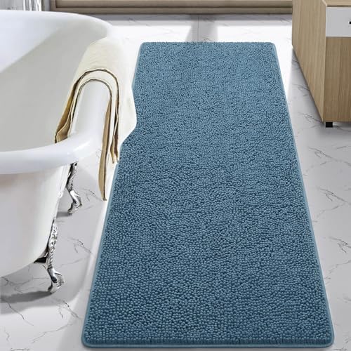 LOCHAS Luxury Bathroom Rug Shaggy Bath Mat 24 x 60 Inch, Denim Blue