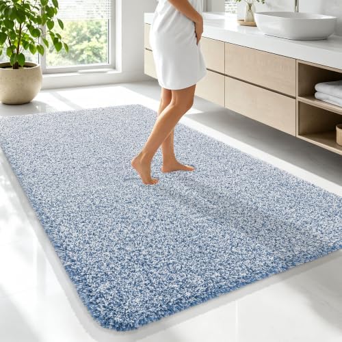 OLANLY Microfiber Soft Bathroom Rugs Mats 70x46, Cornflower Blue and White