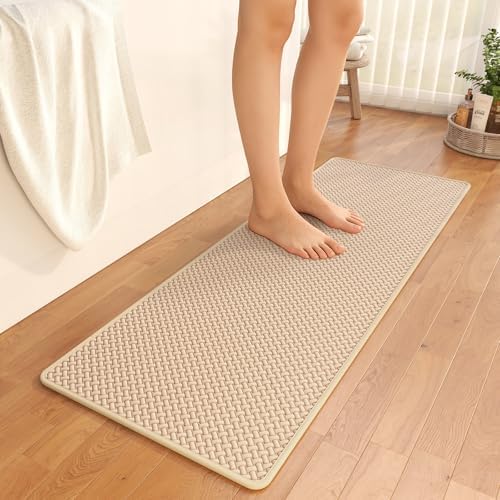 YDKGL Bathroom Runner Non Slip, Foam Weave Texture Bath Mat, Brown 16x47