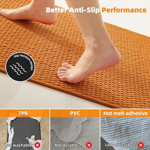TYUU Bathroom Rugs Non Slip Washable, Super Absorbent Thin Bath Mat Small Quick Dry Low Pile Bathroom Rug, Orange 16"x24"