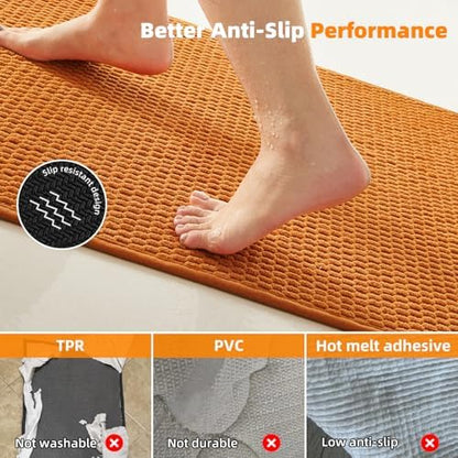 TYUU Bathroom Runner Rugs, Long Bath Mat Runner Washable Thin Quick Dry Low Pile Bathroom Runner Rugs Non Slip, Orange 24"x70"