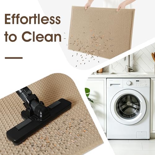 ACCUMTEK Memory Foam Bath Mat, Ultra Soft Absorbent Waffle Bathroom Rugs, Super Non-Slip PVC Backing Bath Rug Quick Dry, Machine Washable Rug for Tub, Shower, Home Decor Accessory, 32" x 20", Beige