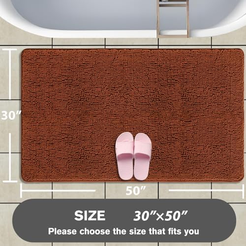 Bathroom Rugs 30 x 50 Inch – Extra Large Bath Mat | Absorbent and Washable Thick Chenille Bath Rugs Non-Slip Runner Rug for Bathroom, Shower, Tub(Rust)