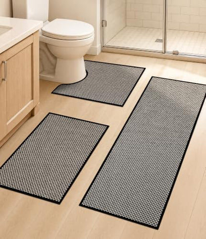 YIHOUSE Black Bathroom Rugs Sets 3 Pieces,Thin Bath Mat Quick Dry