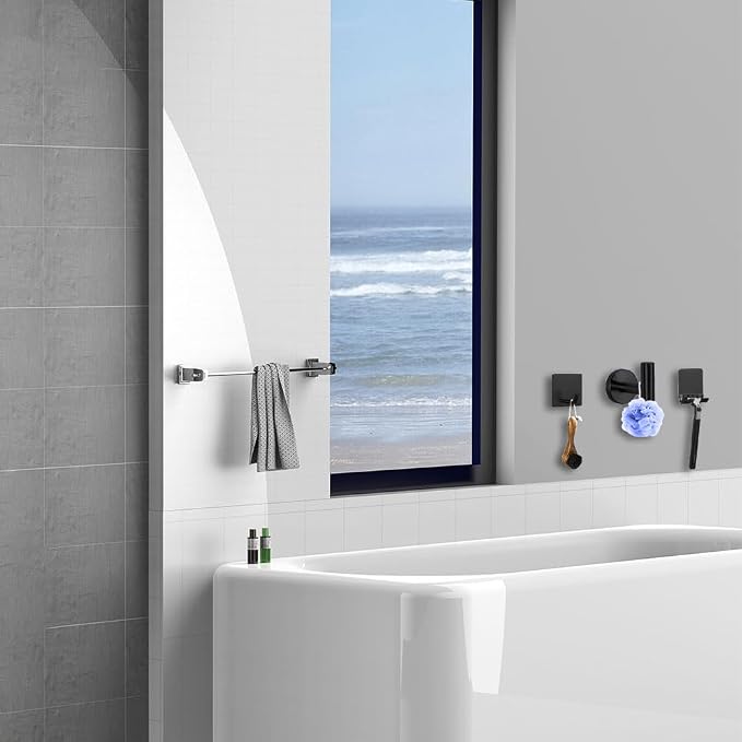 7-Piece Bathroom Accessory Set self-Adhesive Brushed Black Bathroom Hardware, Bath Towel Bar Set, Towel Racks for Bathroom, Wall Mounted Black
