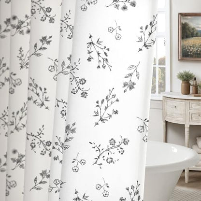 Black Floral Farmhouse Vintage Cotton Shower Curtain French Country 72Wx72H