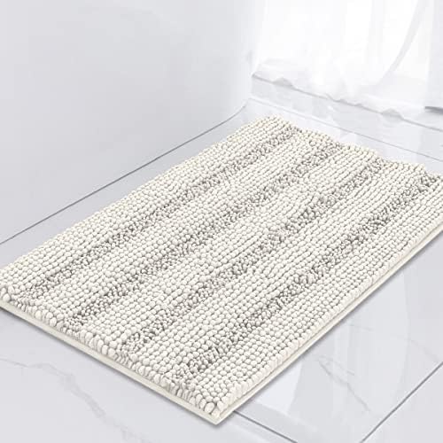 Turquoize Small Bathroom Rug 17x24, Soft Absorbent Chenille Bath Rug, Cream