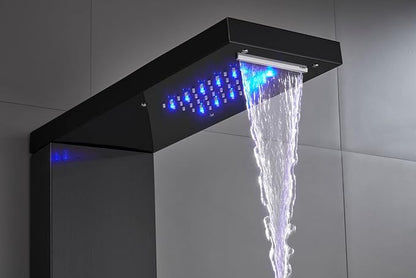 ELLO&ALLO Stainless Steel Shower Panel Tower System,LED Shower Head 6-Function Faucet Rain Massage System with Body Jets, Black