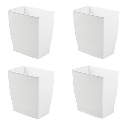 iDesign Small Plastic Bathroom Trash Can, 4-Pack, White | Slim Rectangle, For Bedroom, Office, Dorm