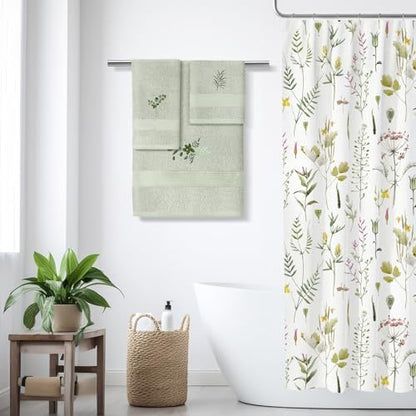 3 Pcs Eucalyptus Leaves Bathroom Towel Set, Embroidered Decor