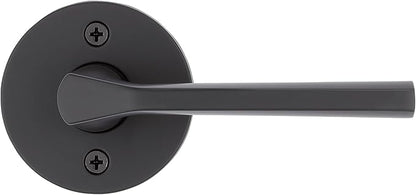 Kwikset Lisbon Dummy Door Handle, Round Single Sided Lever for Closets, French Double Doors, and Pantry, Matte Black Non-Turning Reversible Interior Push/Pull Lever, with Microban Protection