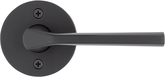 Kwikset Lisbon Dummy Door Handle, Round Single Sided Lever for Closets, French Double Doors, and Pantry, Matte Black Non-Turning Reversible Interior Push/Pull Lever, with Microban Protection