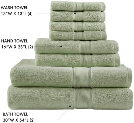 Madison Park 800GSM 100% Cotton Bathroom Bath Towel Set of 8, Sage Green