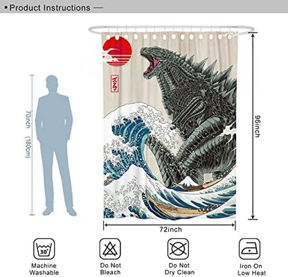 Funny Extra Long Shower Curtains 96 Inches, Fun Anime Monster Shower Curtain Set for Bathroom Cool Asian Japanese Bathroom Decor Polyester Fabric-72" x 96"