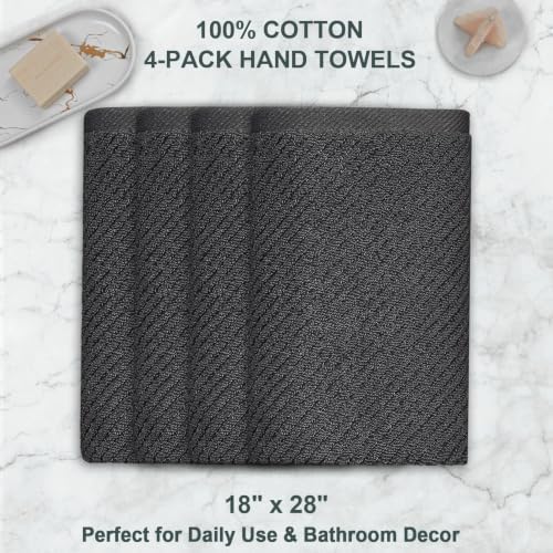 VOOVA & MOVAS Hand Towels 4PC, 100% Cotton, 18x28 in, Dark Grey