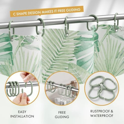 Amazer Shower Curtain Hooks Rings, 24 Pcs Shower Curtain Rings, Plastic Shower Curtain Hooks for Bathroom Shower Rod, Sage Green Shower Hooks for Shower Curtain