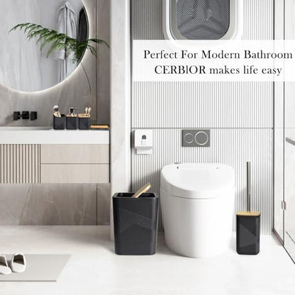 CERBIOR Bamboo Bathroom Accessories Set 6 Piece Square Spiral Set,Black