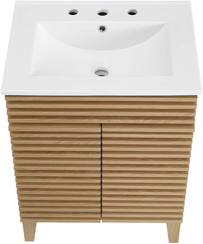 Modway Render Vanity Floor, 24 Inch, Oak/White Sink