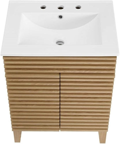 Modway Render Vanity Floor, 24 Inch, Oak/White Sink