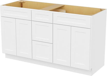 Furinno Shaker One Drawer Stack Bath Vanity Cabinet Without Top, Ready to Assemble, 21 D x 60 W x 34.5 H, White