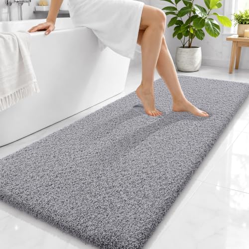 OLANLY Microfiber Bathroom Runner Rugs 59x24, Soft Absorbent Bath Mat, Grey