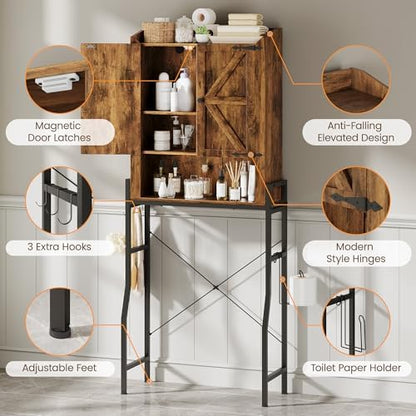 Memobarco Over The Toilet Storage Cabinet with Metal Stand, Rustic Brown