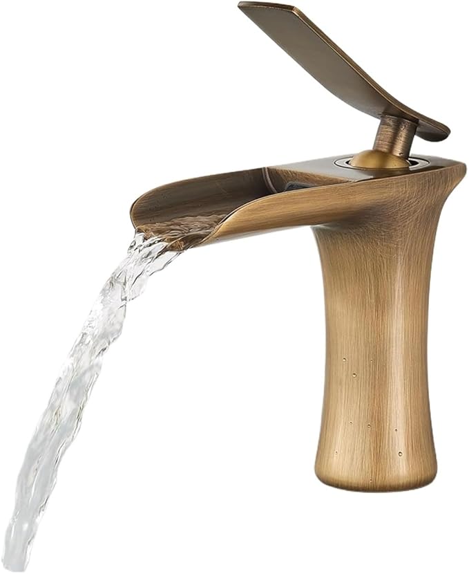 Faucet Modern Single Handle Brass Bathroom Faucet Deck Mounted Mixer Tap for Basin Hot and Cold Water(Antique,Short) Faucet