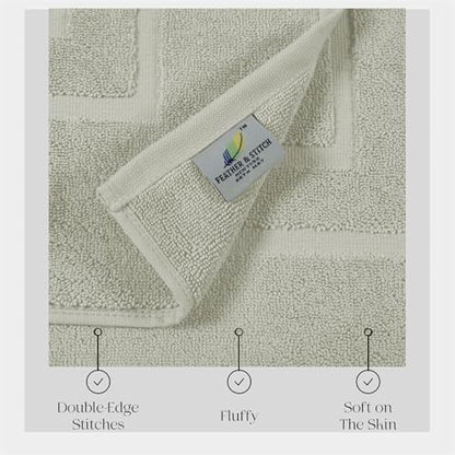 Feather & Stitch 2 Piece Towel Like Bath Mats (30x21 Inch) 100% Cotton Terry Bath Mats, Bathroom Shower Floor Mats [NOT A Bathroom Rug], Soft Absorbent Washable Mats - Silver Birch