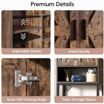 USHOWER Brown Over The Toilet Storage Cabinet with Barn Doors