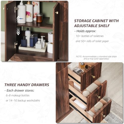 T4TREAM 72" Fluted Bathroom Vanity with 2 Single Sinks, Dark Walnut