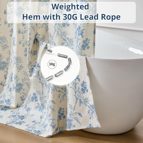 Warmstar Farmhouse Shower Curtain,Blue Floral Shower Curtain for Bathroom