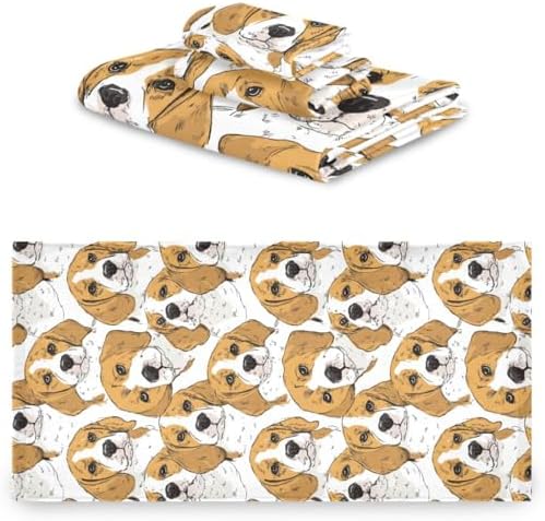 Naanle Cute Cartoon Beagle Dog Soft Luxury Decorative Set of 3 Towels, 1 Bath Towel+1 Hand Towel+1 Washcloth, Multipurpose for Bathroom, Hotel, Gym, Spa and Kitchen
