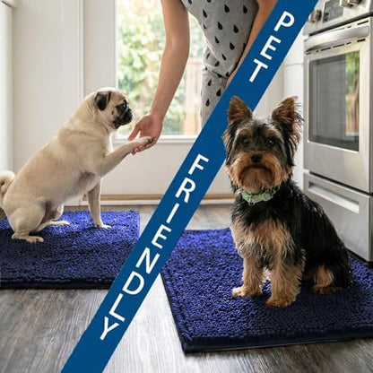 Bathroom Rugs Sets 2 Piece,Super Absorbent Chenille Bath Mats and U-Shaped Toilet Rug,Strong PVC Non Slip Backing,Microfiber Washable Dry Quickly Bath Mats for Bathroom(20"x32"+20"x20"U,Navy Blue)