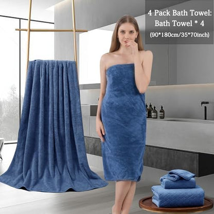 Ycosy Navy Bath Towels Set 35x70 Inches - Luxury 600 GSM Oversized Bath Sheet Towel,Extra Large Microfiber - Quick Dry,Highly Absorbent,Super Soft Shower Towels Spa Hotel Bathroom Towel Set (4-Pack)
