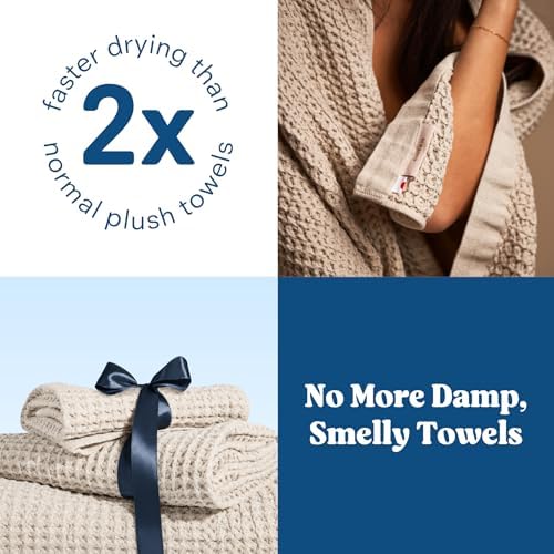 ONSEN Supima® Waffle Hand Towels, Quick Dry Lint Free 100% USA Cotton, Lightweight Absorbent Hand Towel Set, 16x30 in (Oatmeal, Hand Towel 2-Pack)