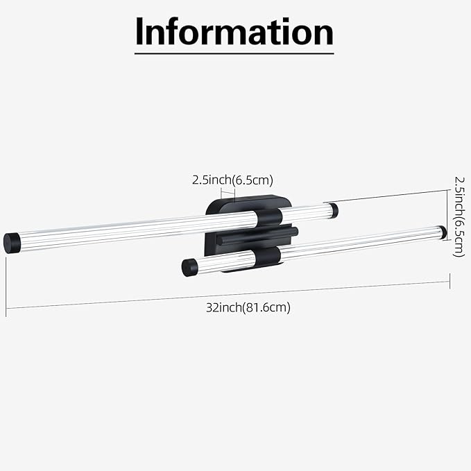 LED Bathroom Vanity Light, Modern Vanity Lights Fixtures Over Mirror Wall Light for Bedroom Living Room, Cool White 6000K (Black, 31.5-Inch)